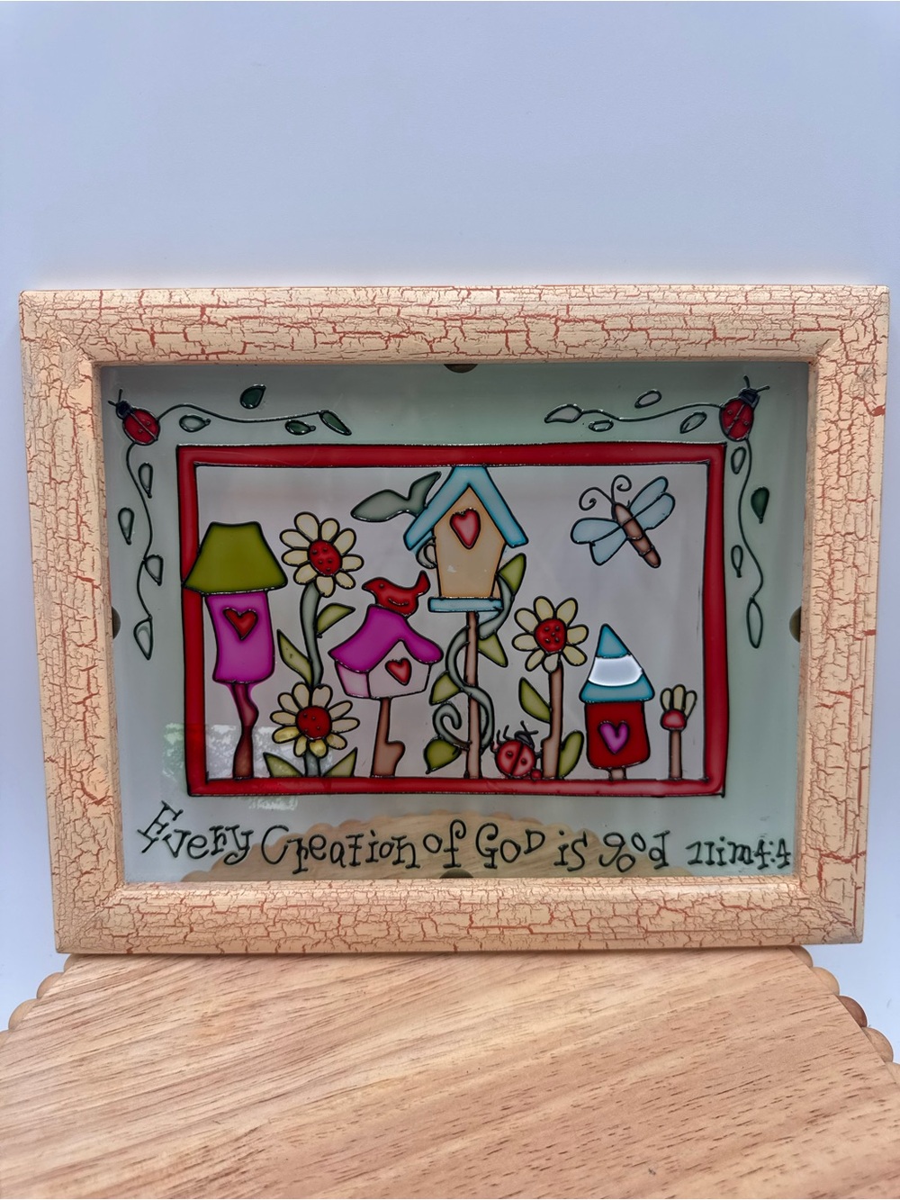 Hand-Painted stained glass Pink Floral Birdhouse Wall Art every creation of god